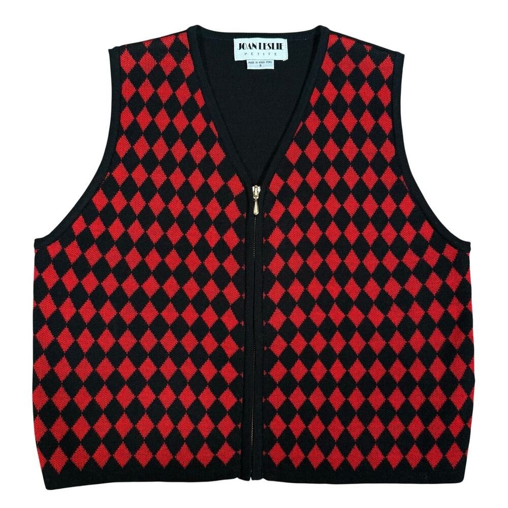Vintage Red and Black Argyle Sweater Vest by Joan Leslie